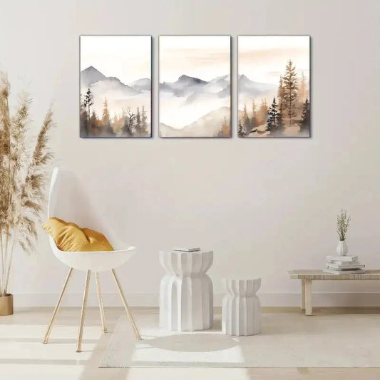 3pcs Neutral Gable art Abstract Style art Metal Print Ready to Hang Art