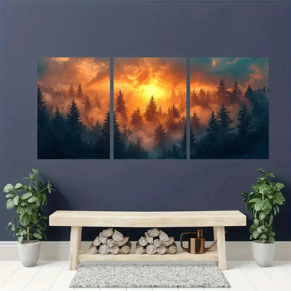 3pcs Sunrise ForestMisty Landscape Tranquil Nature Metal Print Ready to Hang Art