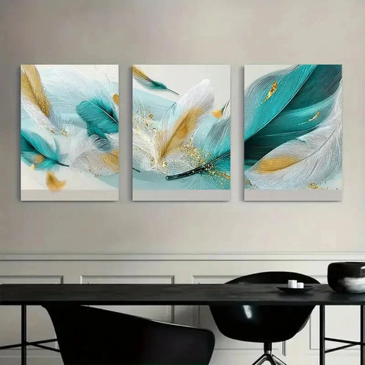 3pcs Abstract White Golden Patterns Metal Print Ready to Hang Art