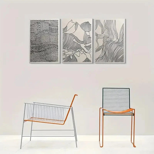 3pcs Black & White Line Drawings Metal Print Ready to Hang Art