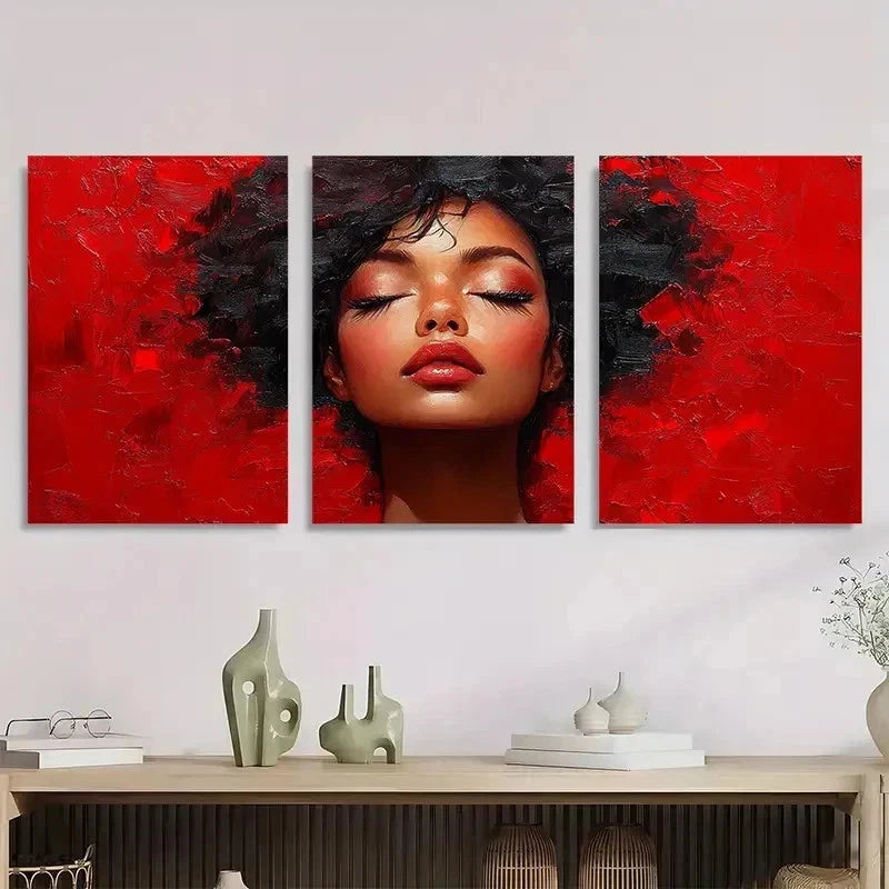 3pcs Red & Black Modern Elegant Perfect Wall Art Set Canvas Framed 40x60cm - High Quality Print 100% Australian Made Wall Canvas Ready to Hang
