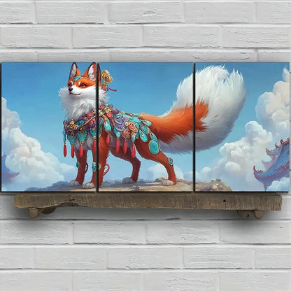 3pcs Beautiful Red Fox Big Tail Metal Print Ready to Hang Art