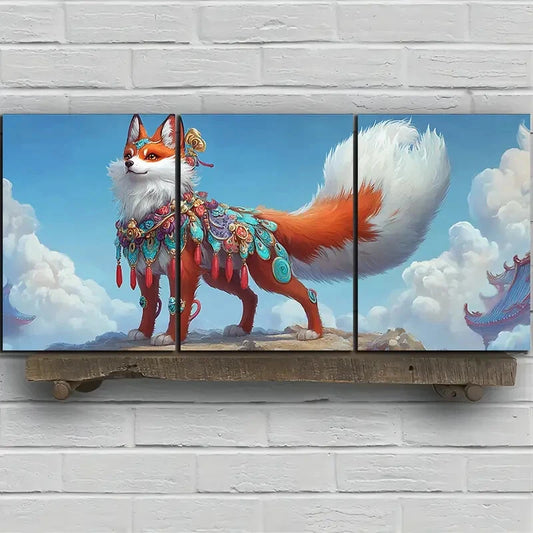 3pcs Beautiful Red Fox Big Tail Metal Print Ready to Hang Art