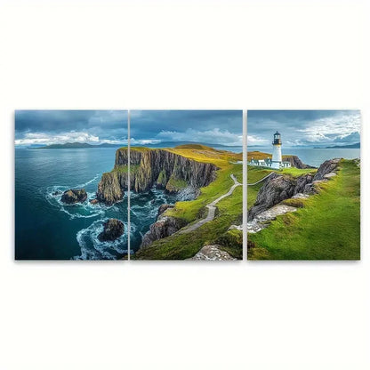3pcs Neist Point Lighthouse Coastal Wall Art Set Canvas Framed 60x90cm - High Quality Print 100% Australian Made Wall Canvas Ready to Hang