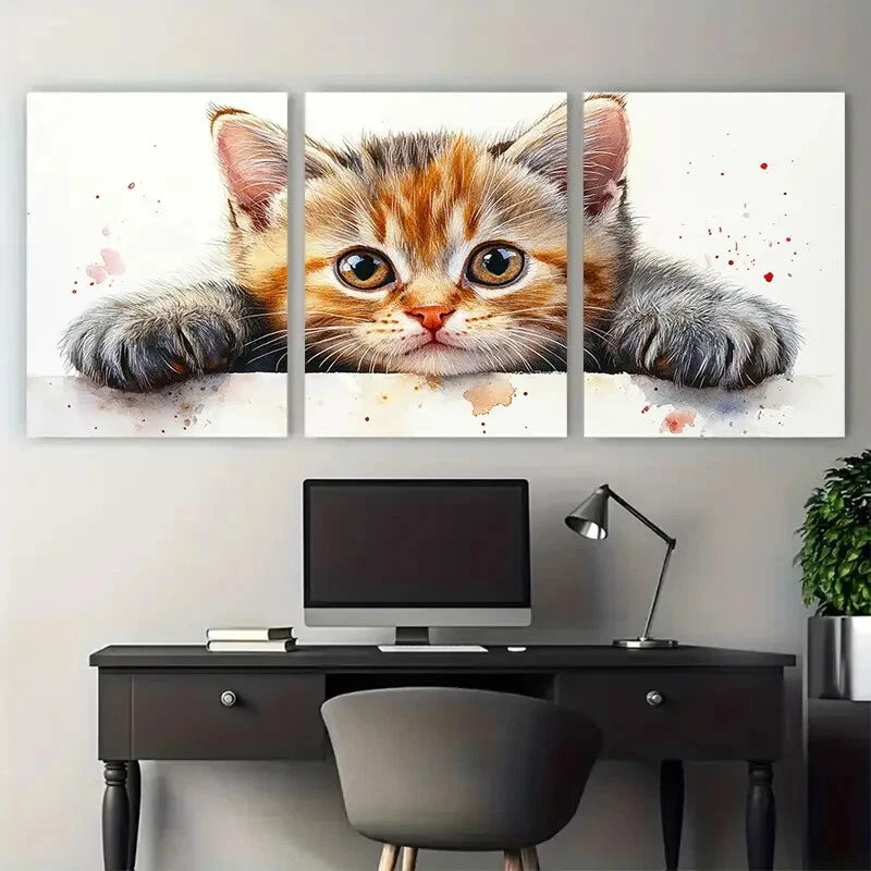 3pcs British Shorthair Tabby Kitten Cute Cat Metal Print Ready to Hang Art