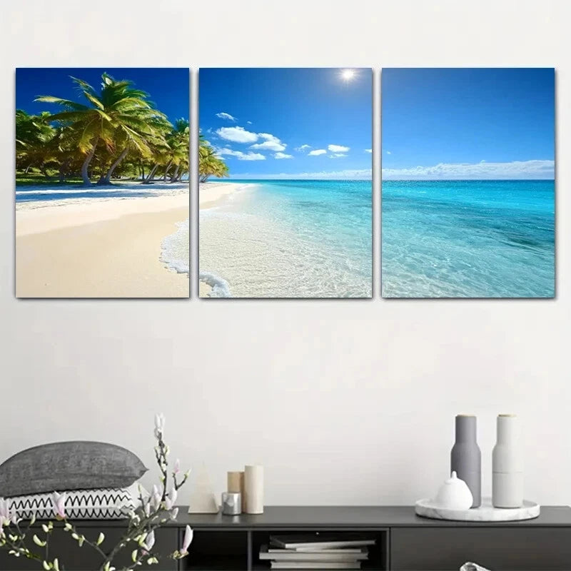 3pcs Tropical Beach Palm Trees Blue Sky Metal Print Ready to Hang Art