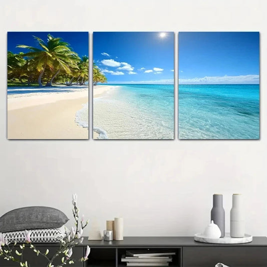 3pcs Tropical Beach Palm Trees Blue Sky Metal Print Ready to Hang Art