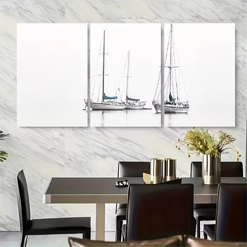 3pcs Sailboats Ocean Coastal Minimalist Metal Print Ready to Hang Art
