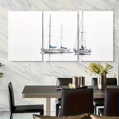 3pcs Sailboats Ocean Coastal Minimalist Metal Print Ready to Hang Art