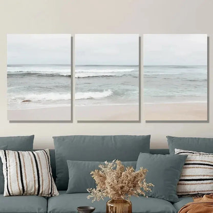 3pcs Beach Ocean Waves Seacoast Landscape Art Metal Print Ready to Hang Art