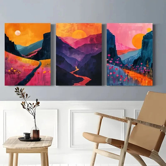 3pcs Vibrant Abstract Colorful Mountain Metal Print Ready to Hang Art