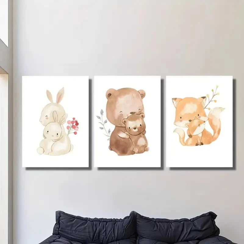 3pcs Watercolor Animal Illustrations Metal Print Ready to Hang Art