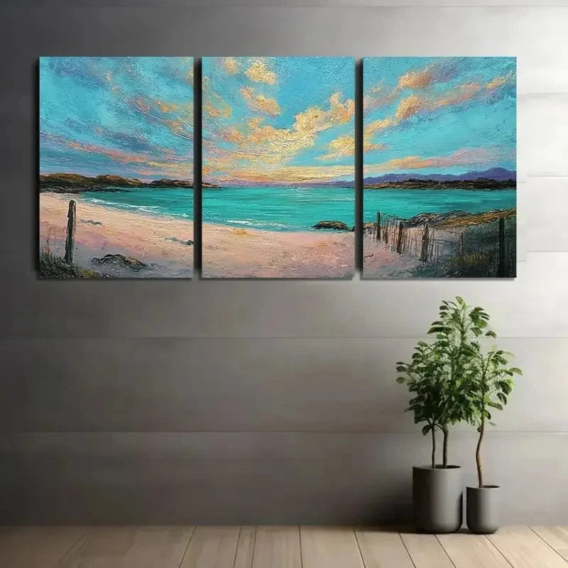 3pcs Impressionist Irish Beach Scene Paintings Metal Print Ready to Hang Art