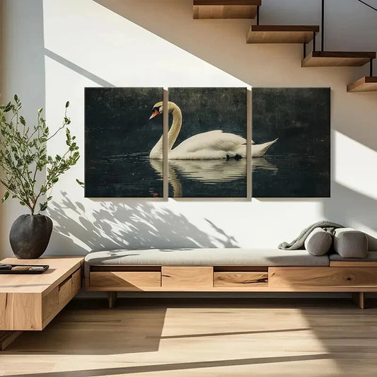 3pcs Elegant Swan Water Reflection Poster Metal Print Ready to Hang Art