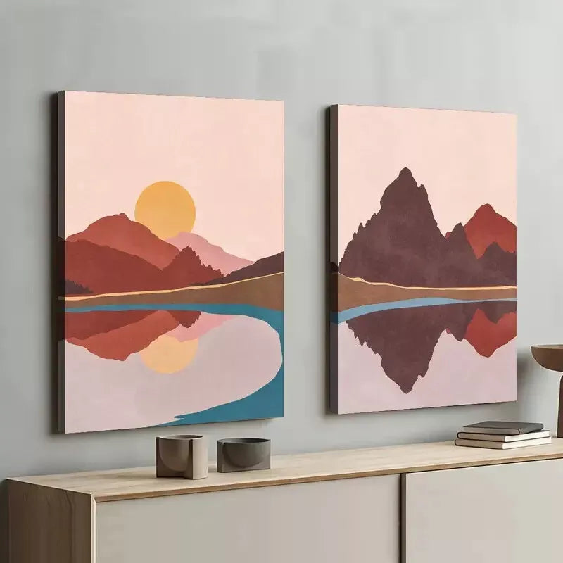 2pcs Abstract Landscape Art Lake Framed 50x75cm - High Quality Print 100% Australian Made Wall Canvas Ready to Hang