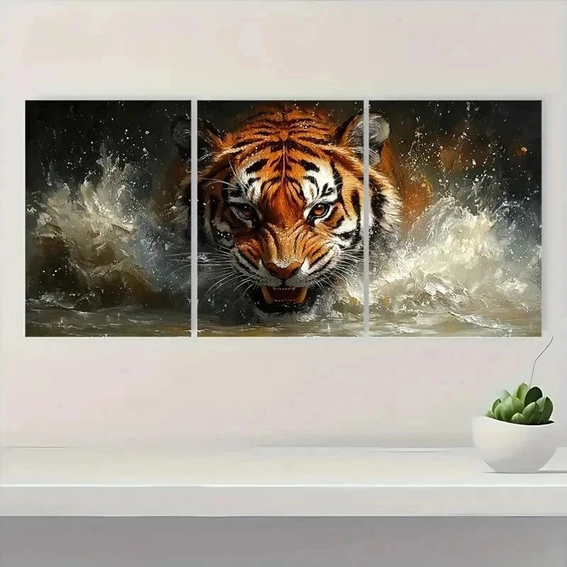 3pcs Bengal Tiger Watercolor Decor Metal Print Ready to Hang Art