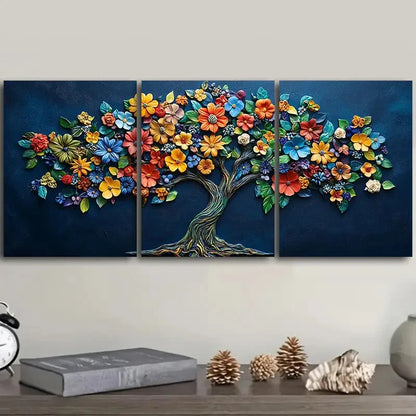3pcs   A tree of life colorful flowers Wall Art Set Canvas Framed 40x60cm - High Quality Print 100% Australian Made Wall Canvas Ready to Hang