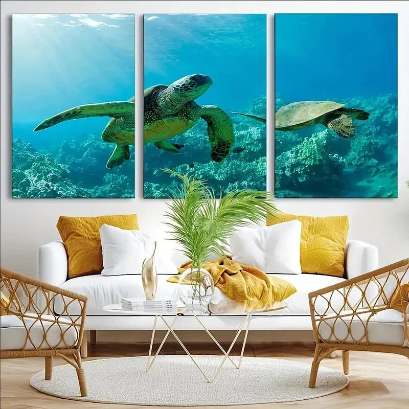 3pcs Beautiful Sea Turtles Wall Art Print Metal Print Ready to Hang Art