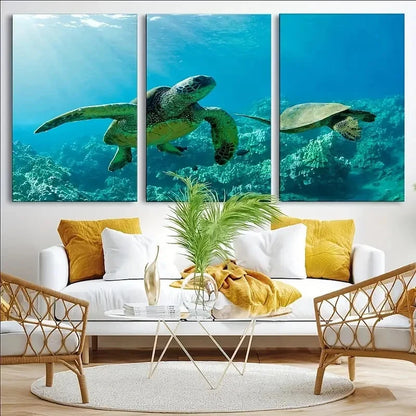 3pcs Beautiful Sea Turtles Wall Art Print Metal Print Ready to Hang Art