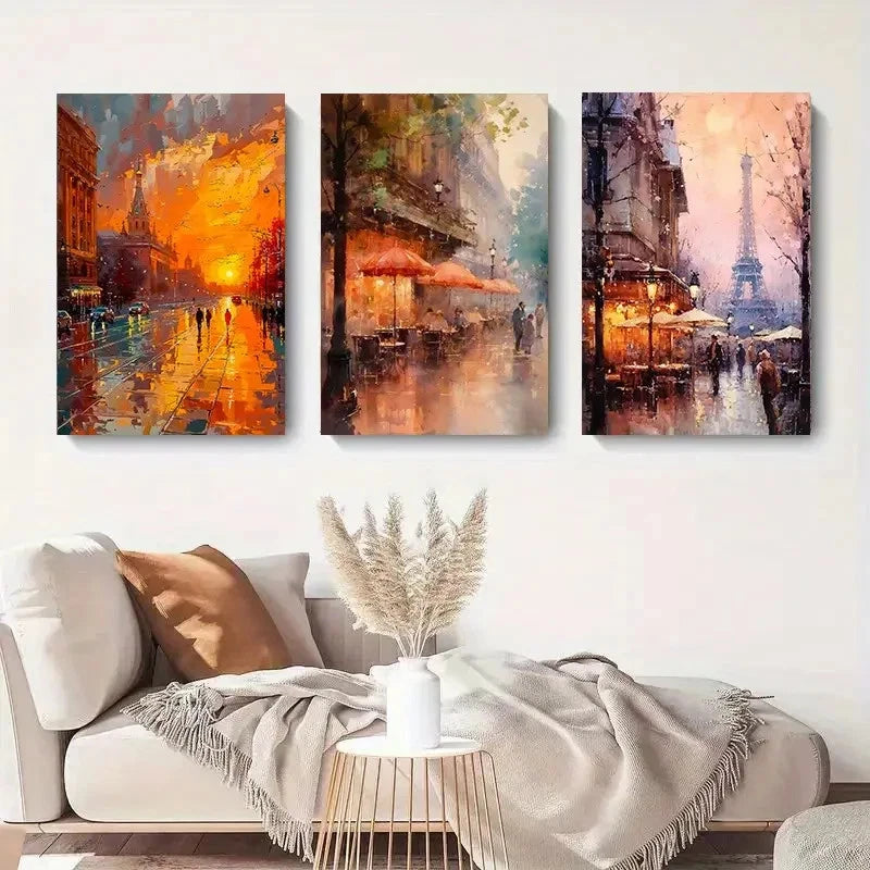 3pcs Romantic Parisian Street Art Metal Print Ready to Hang Art