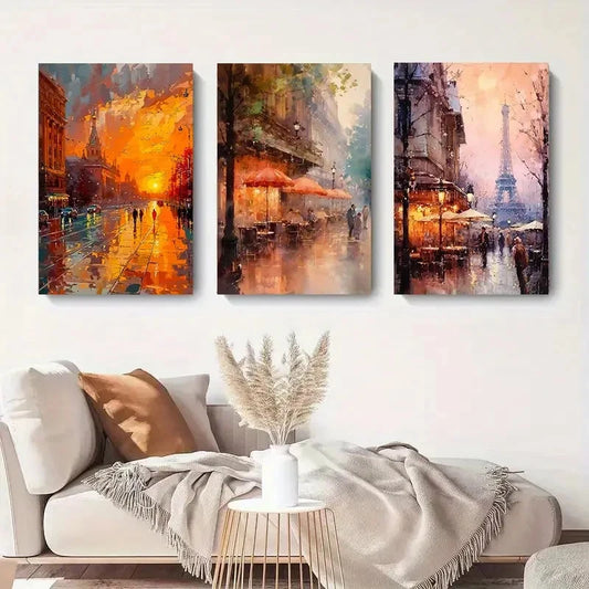 3pcs Romantic Parisian Street Art Metal Print Ready to Hang Art
