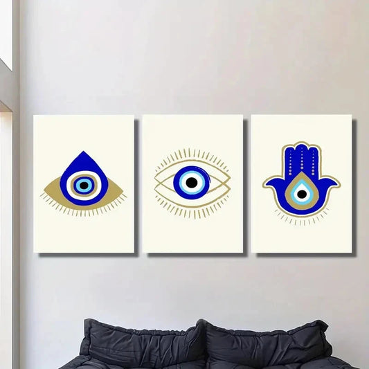 3pcs Teardrop &amp; Hand Shaped Greek Eye, Metal Print Ready to Hang Art