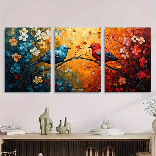 3pcs Paint Floral Tree Bird Scene Metal Print Ready to Hang Art