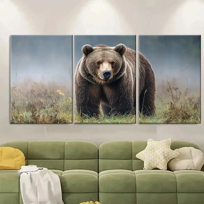 3pcs Brown Bear in Fog Print for Home J   Wall Art Set Canvas Framed 50x70cm - High Quality Print 100% Australian Made Wall Canvas Ready to Hang