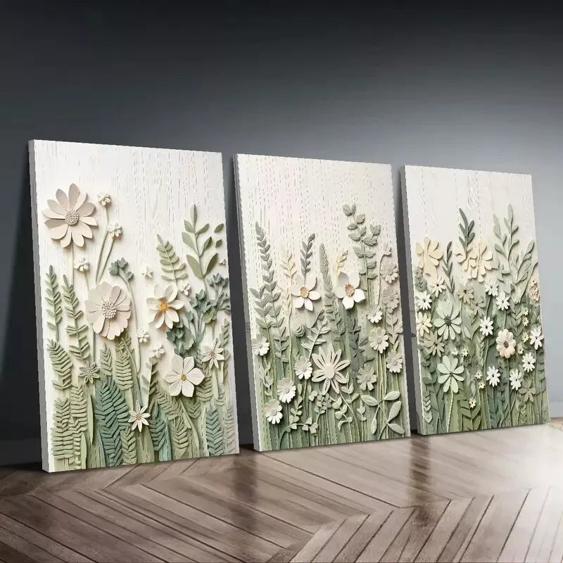 3pcs Modern Light Green Floral Wall Art Canvas Unframed - High Quality Print 100% Australian Made Wall Canvas