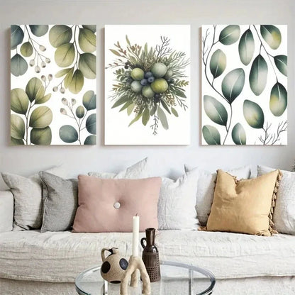 3pcs Eucalyptus Leaves Greenery Painting Metal Print Ready to Hang Art