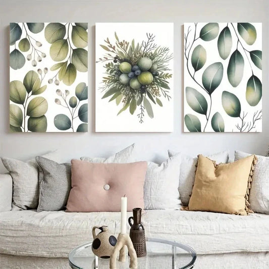 3pcs Eucalyptus Leaves Greenery Painting Metal Print Ready to Hang Art