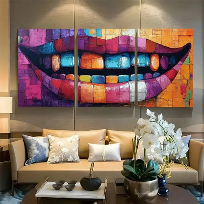 3pcs Vibrant Braces Teeth Smile Design Metal Print Ready to Hang Art