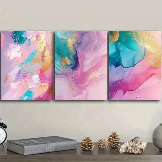 3pcs Featuring Abstract Colorful Designs Wall Art Set Canvas Framed 40x60cm - High Quality Print 100% Australian Made Wall Canvas Ready to Hang