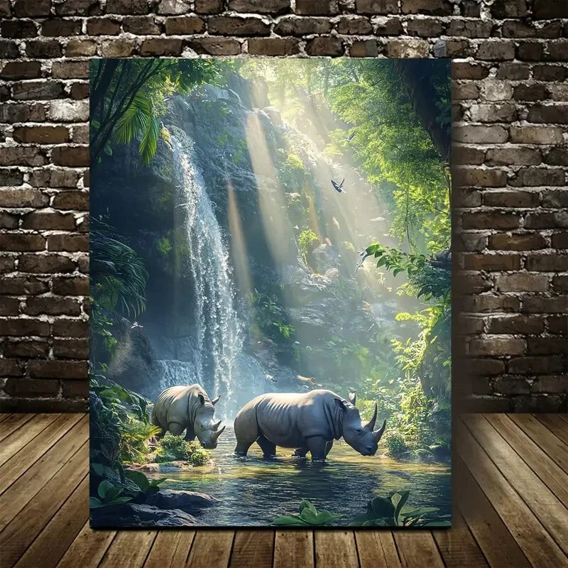 Cyberpunk Rhino Scene with Crystal Painting 40x60cm Metal Print Ready to Hang