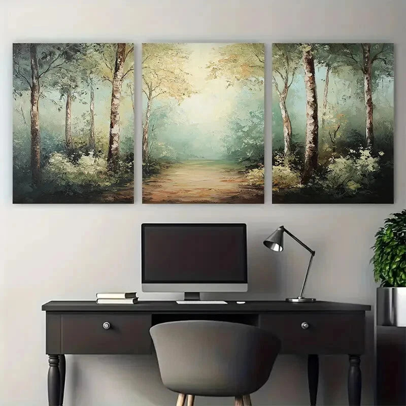 3pcs Dreamy Forest Tranquil Neutral Tones Metal Print Ready to Hang Art