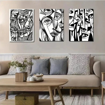 3pcs Abstract Humanist Black and White Metal Print Ready to Hang Art