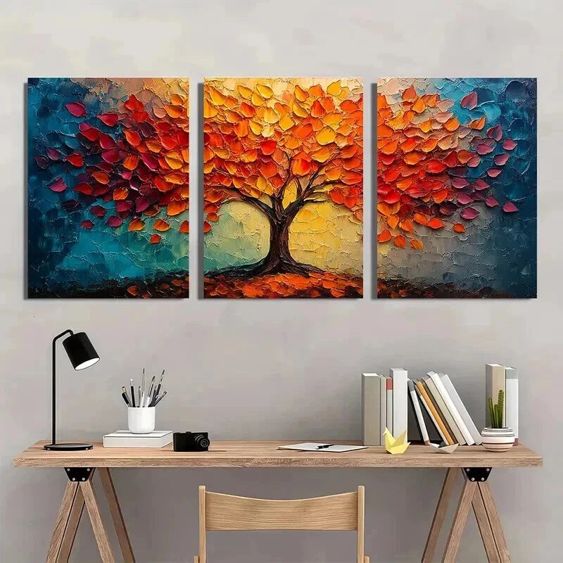 3pcs Vibrant Autumn Tree with Golden Leaves Wall Art Set Canvas Framed 40x60cm - High Quality Print 100% Australian Made Wall Canvas Ready to Hang