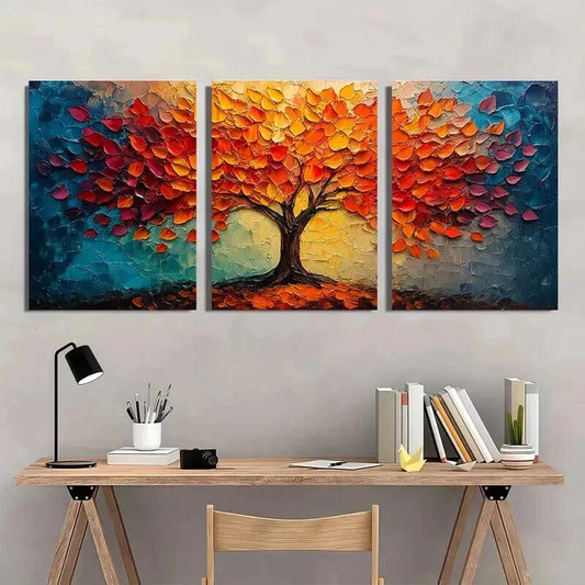 3pcs Vibrant Autumn Tree with Golden Leaves Wall Art Set Canvas Framed 40x60cm - High Quality Print 100% Australian Made Wall Canvas Ready to Hang