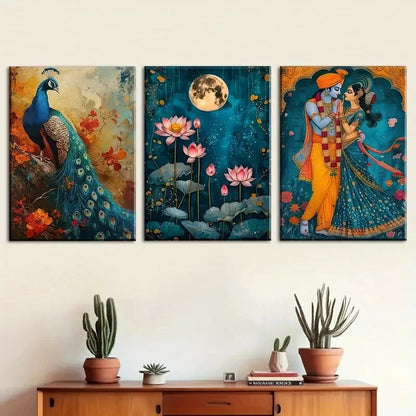 3pcs Lotus And Peacock Designs Perfect Wall Art Set Canvas Framed 40x60cm - High Quality Print 100% Australian Made Wall Canvas Ready to Hang