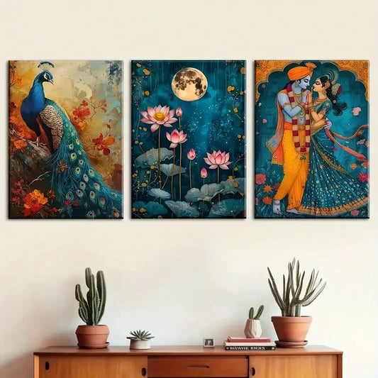 3pcs Lotus And Peacock Designs Perfect Wall Art Set Canvas Framed 40x60cm - High Quality Print 100% Australian Made Wall Canvas Ready to Hang
