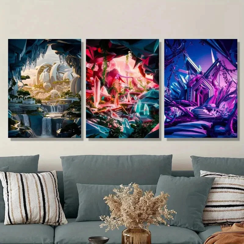 3pcs Sci-Fi Fantasy Metal Print Ready to Hang Art