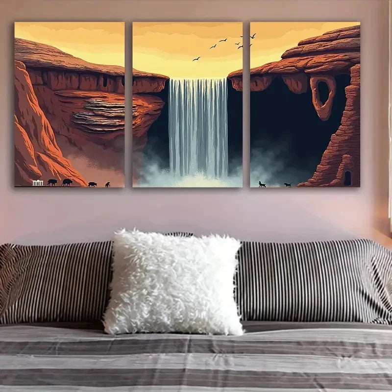 3pcs Waterfall Nature Landscape Scene Wall Art Set Canvas Framed 40x60cm - High Quality Print 100% Australian Made Wall Canvas Ready to Hang