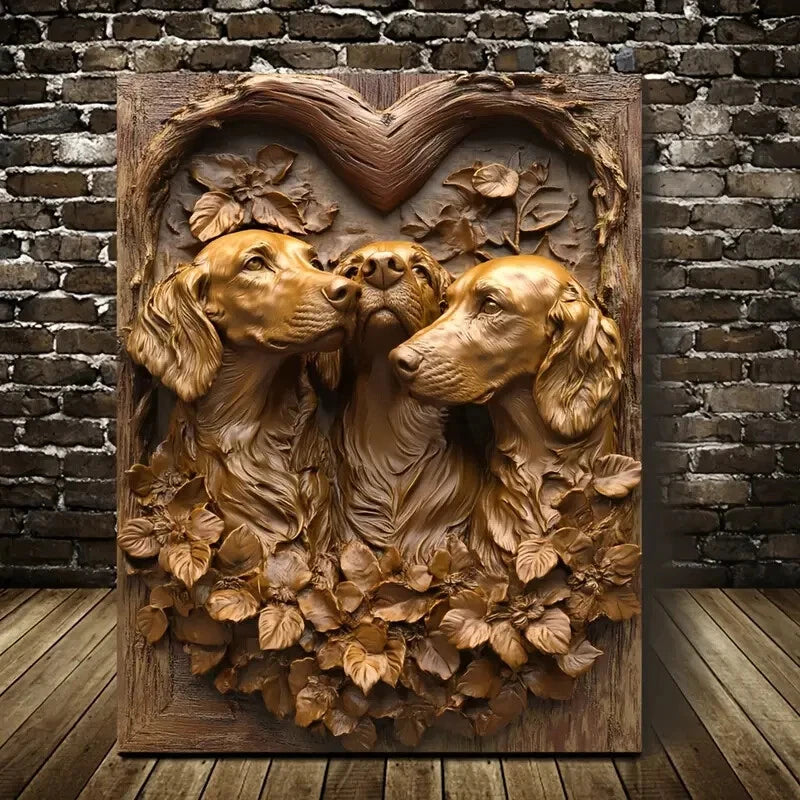 Irish Setter Dogs Among Heart Shaped Painting 40x60cm Metal Print Ready to Hang