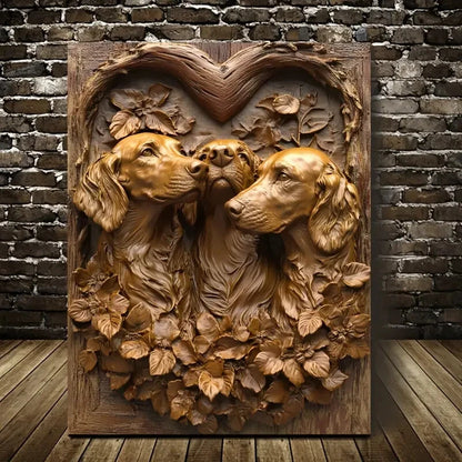 Irish Setter Dogs Among Heart Shaped Painting 40x60cm Metal Print Ready to Hang