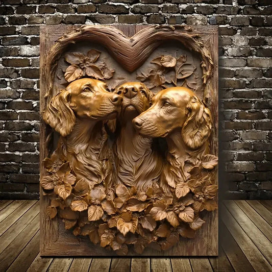 Irish Setter Dogs Among Heart Shaped Painting 40x60cm Metal Print Ready to Hang