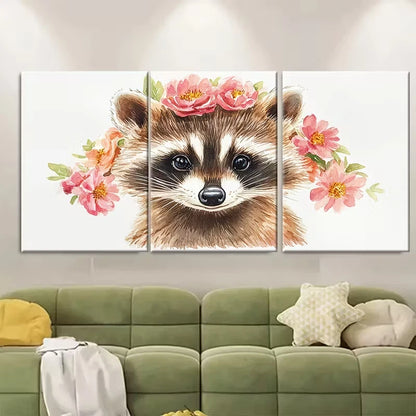 3pcs Adorable Raccoon Watercolor Metal Print Ready to Hang Art
