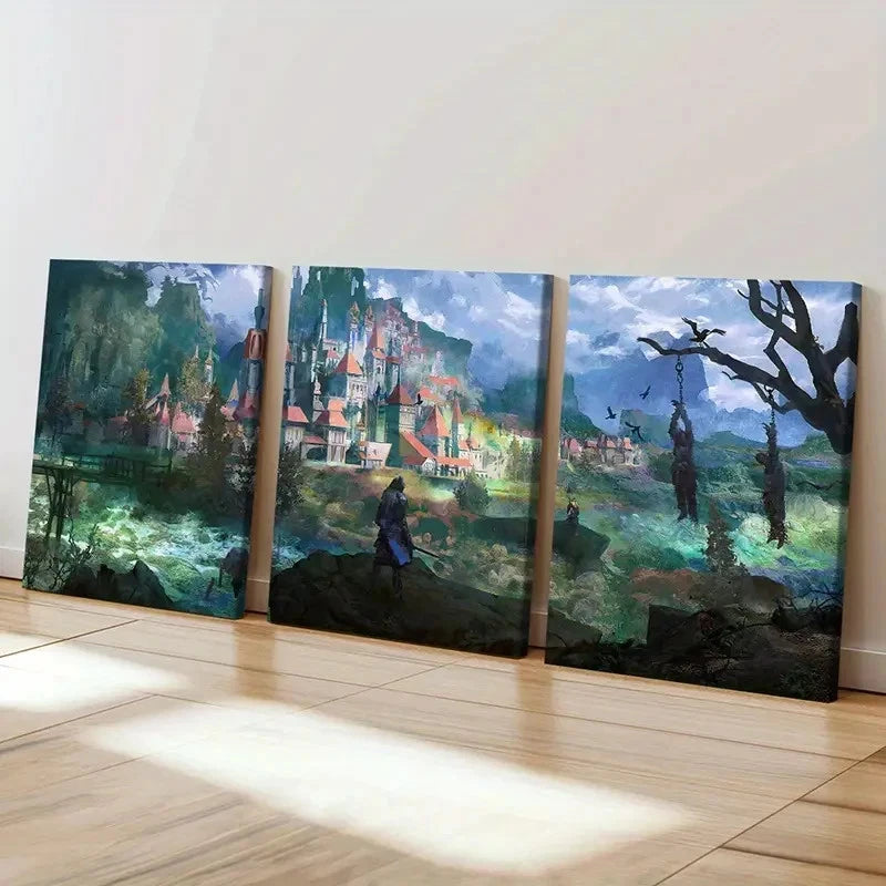 3pcs Game Scenery Art Magical Aesthetics  Wall Art Set Canvas Framed 60x90cm - High Quality Print 100% Australian Made Wall Canvas Ready to Hang