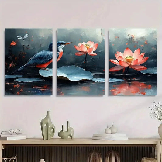 3pcs Modern Abstract Wetland Birds Metal Print Ready to Hang Art