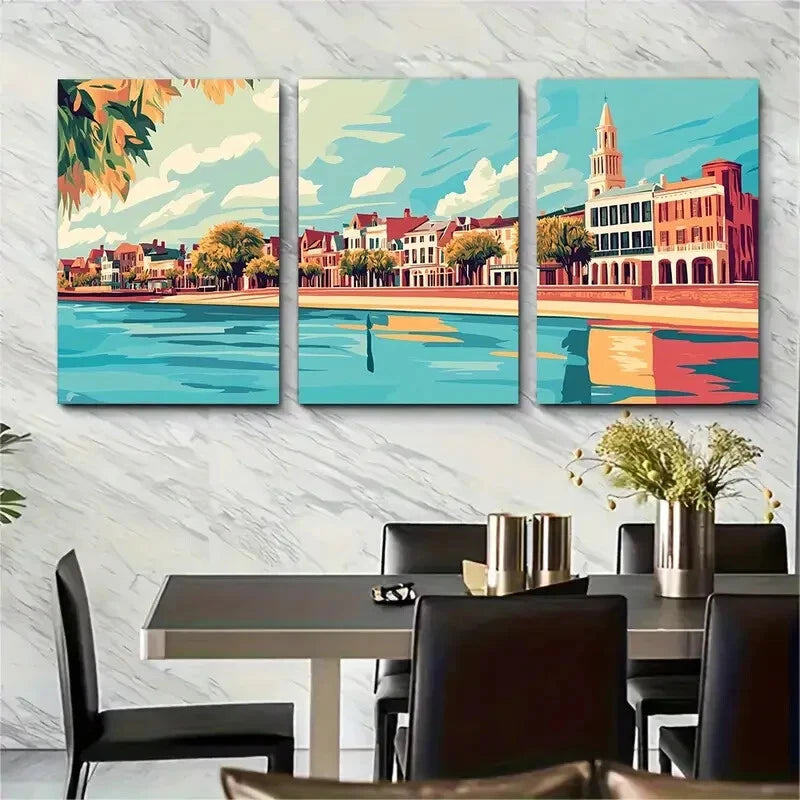 3pcs Charleston Vintage Inspired Metal Print Ready to Hang Art