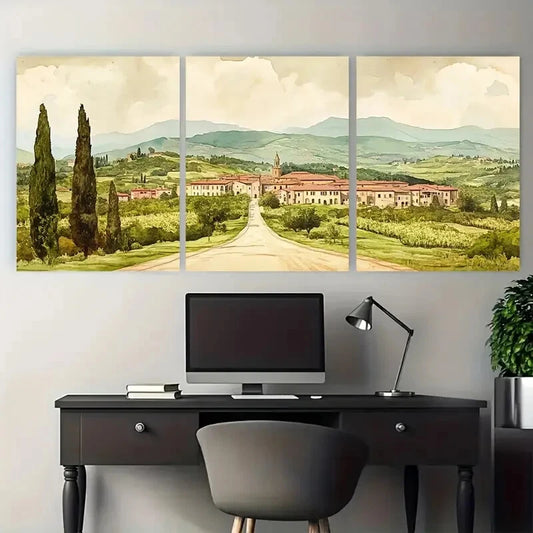 3pcs Vibrant Prato Italy Travel Illustration Metal Print Ready to Hang Art